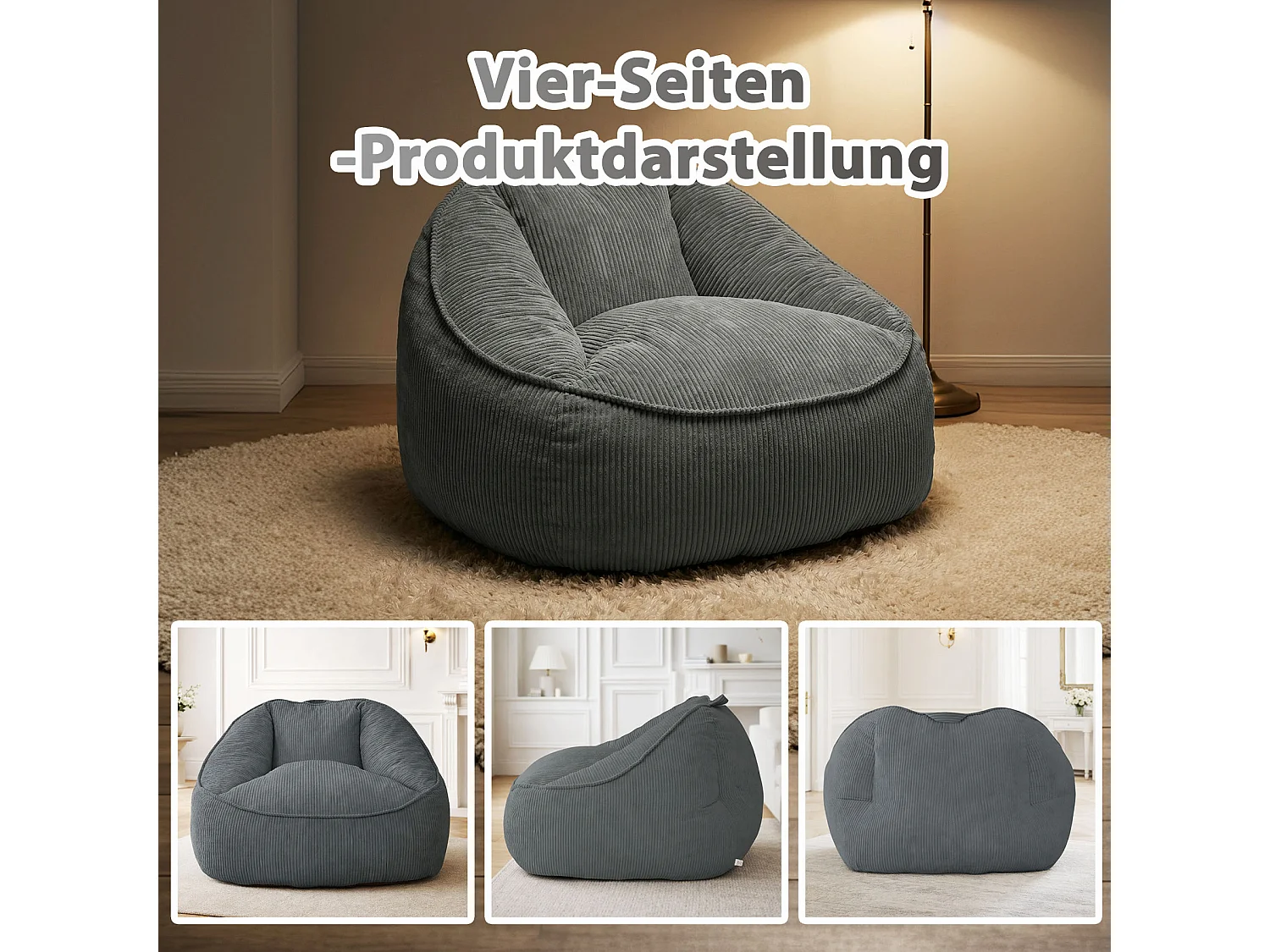 Pouf poire en velours côtelé, effet cocon et base antidérapante pour chambre et salon