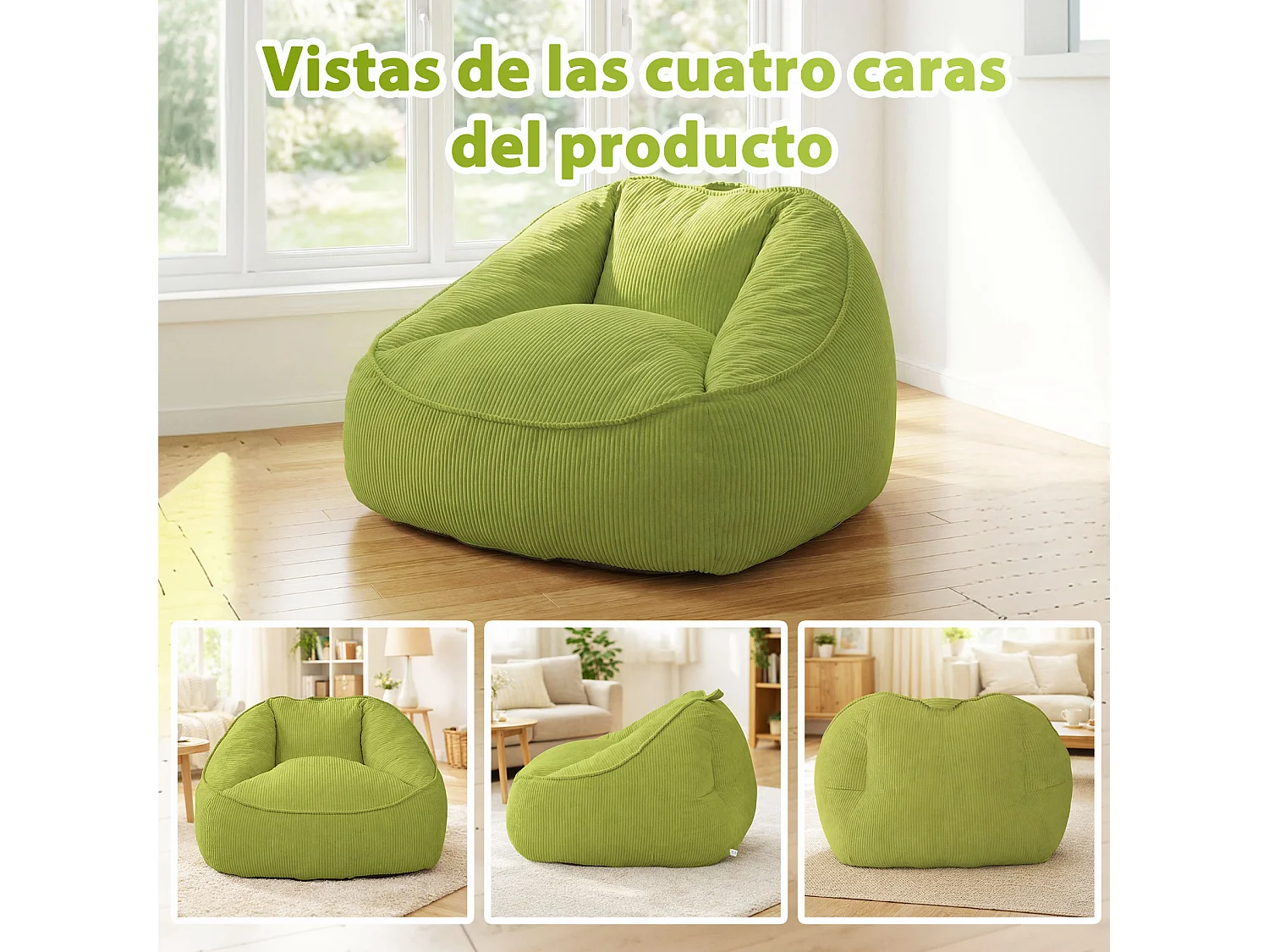 Pouf poire en velours côtelé, effet cocon et base antidérapante pour chambre et salon