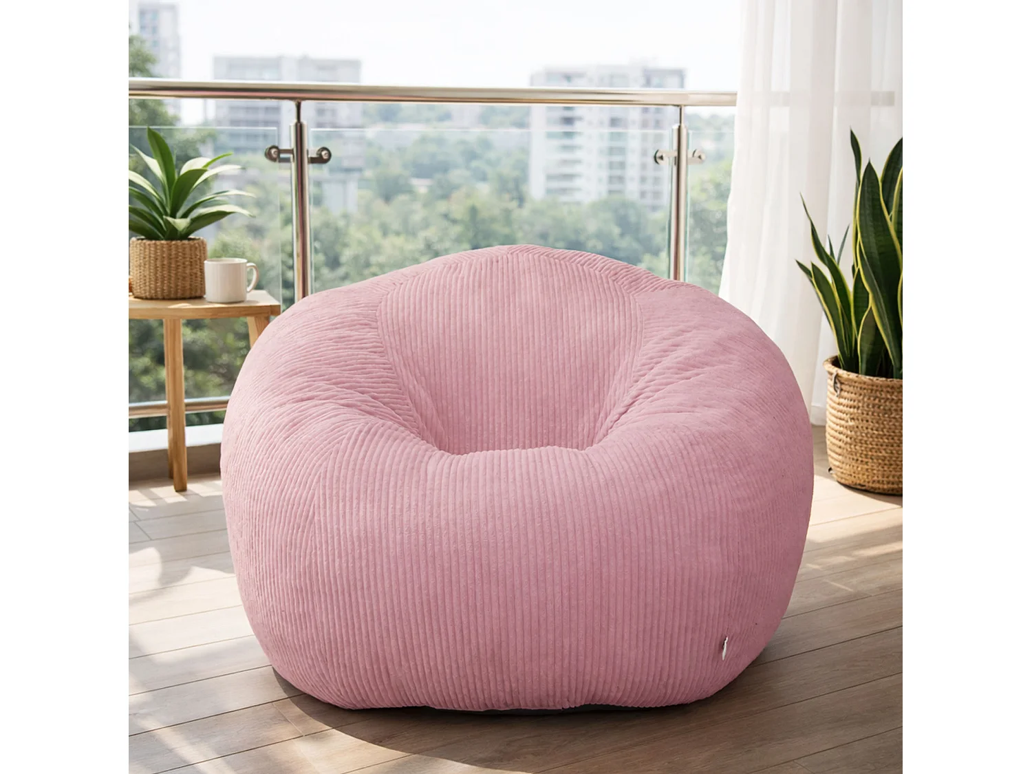 Fauteuil poire rond en velours côtelé, grand siège lounge avec soutien dorsal, assise de sol confortable pour salon, chambre ou coin lecture