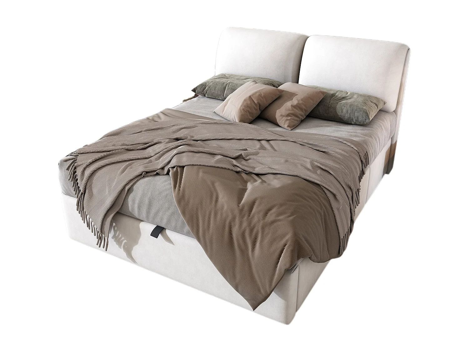 Lit tapissé 140x190 – sommier hydraulique avec coffre – 3 tiroirs – tête de lit velours beige
