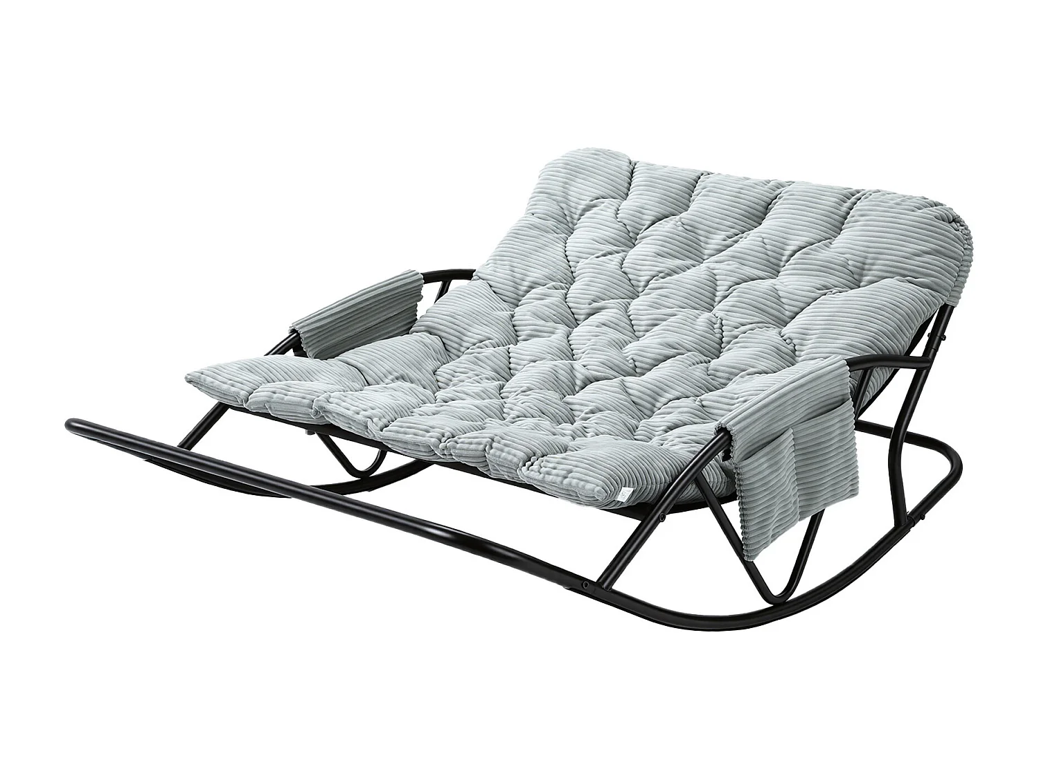 Fauteuil à bascule 2 places avec coussin en tissu rayé – chaise lounge confortable à structure en acier pour balcon, terrasse ou salon