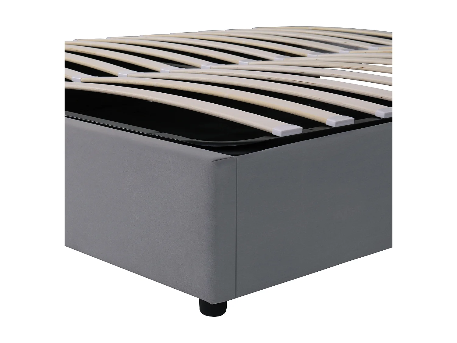 Lit coffre 160x200 en velours gris avec liseuse orientable USB et tête de lit large