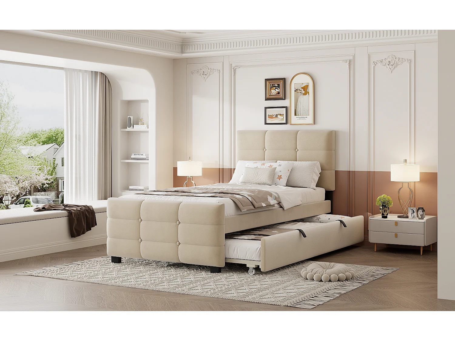 Lit enfant et lit simple 90x190 cm - velours confortable - lit gigogne pratique - gain de place