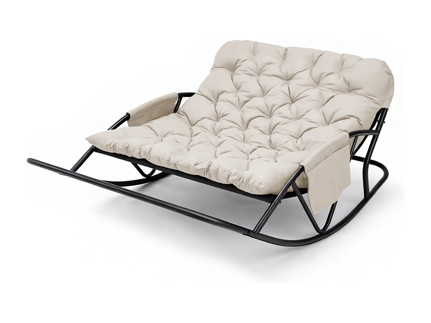 Fauteuil à bascule 2 places avec coussin en tissu technique – chaise lounge moderne à structure en acier pour balcon, terrasse ou salon