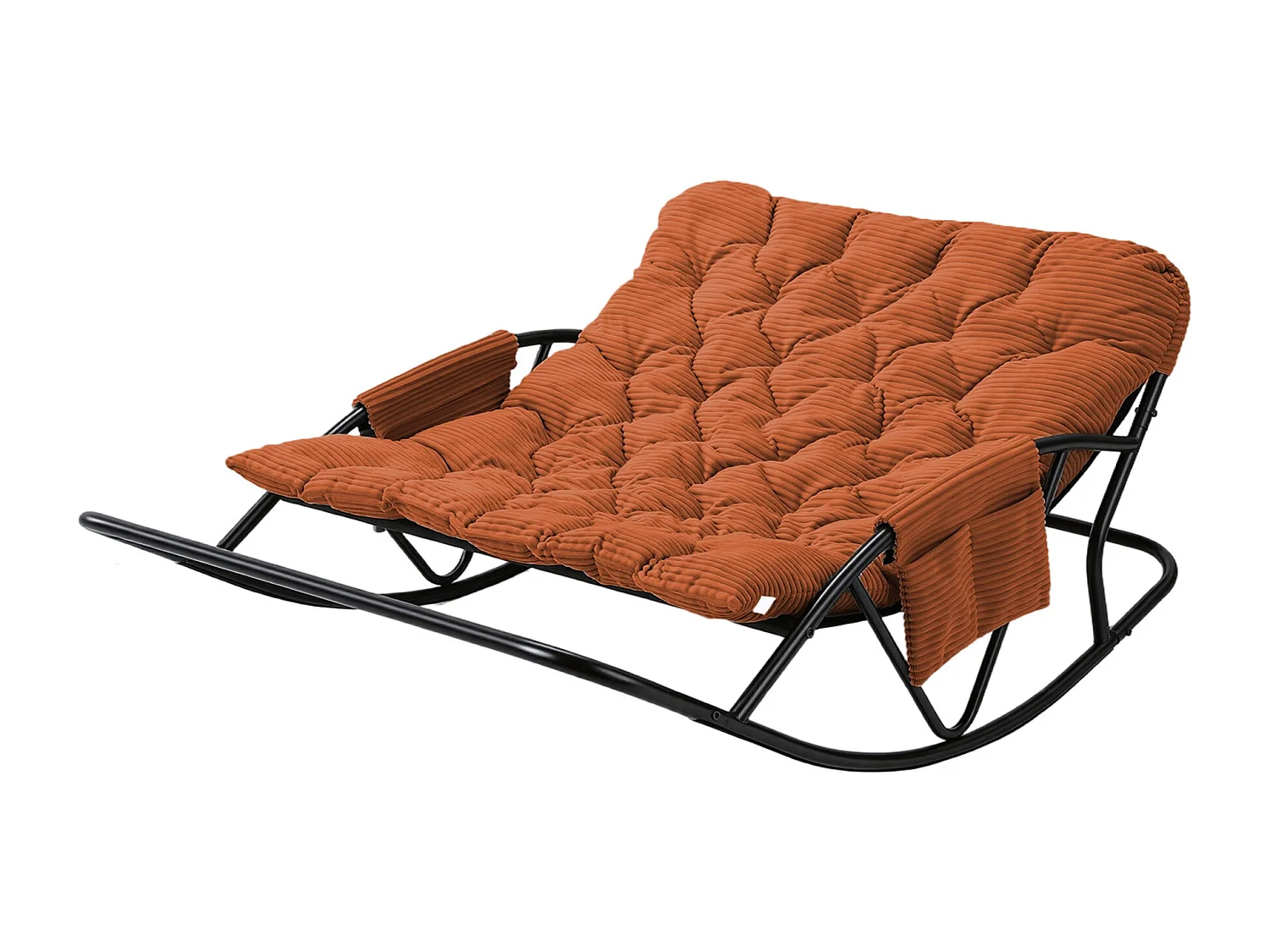 Fauteuil à bascule 2 places avec coussin en tissu rayé – chaise lounge confortable à structure en acier pour balcon, terrasse ou salon
