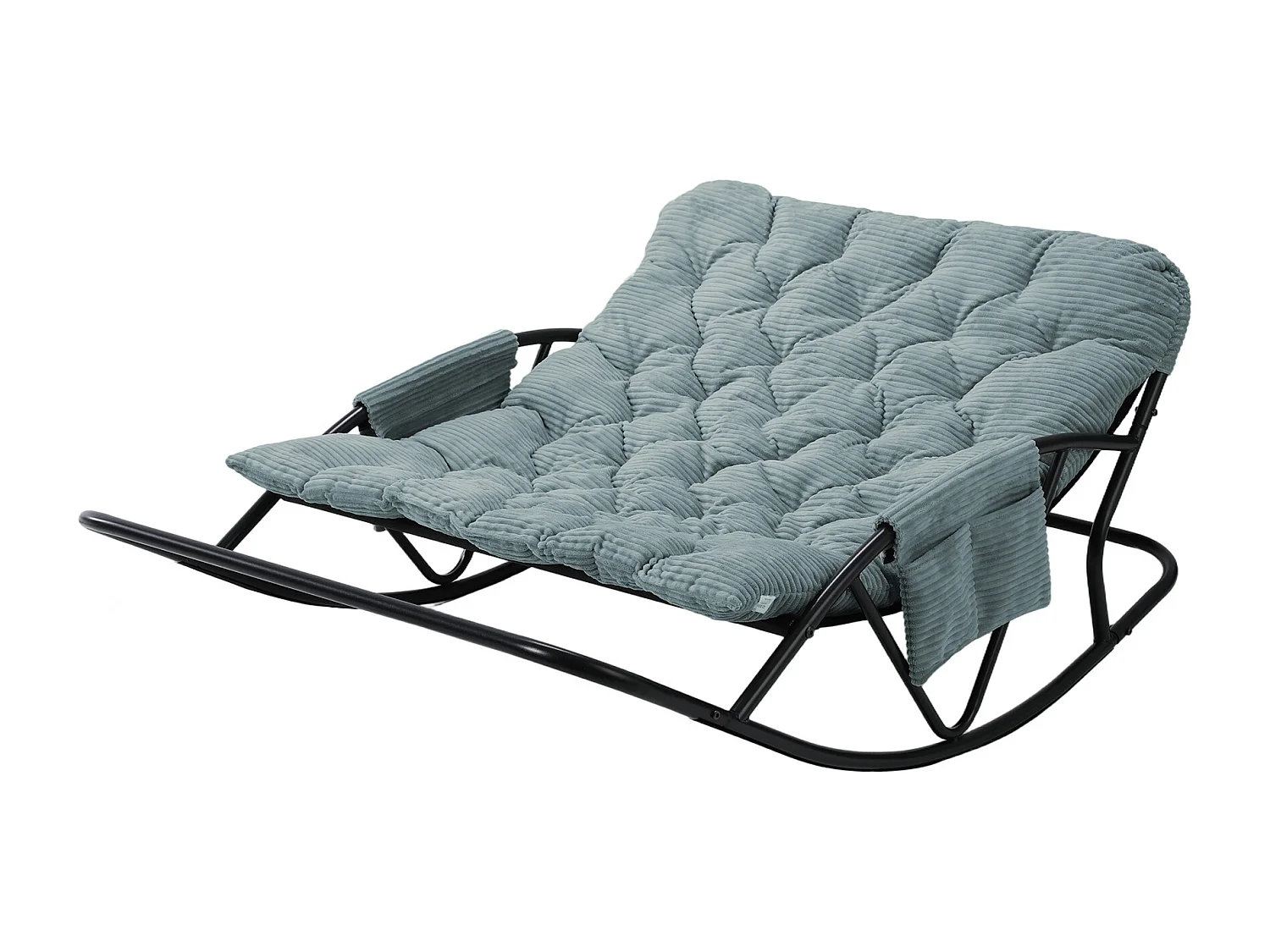 Fauteuil à bascule 2 places avec coussin en tissu rayé – chaise lounge confortable à structure en acier pour balcon, terrasse ou salon