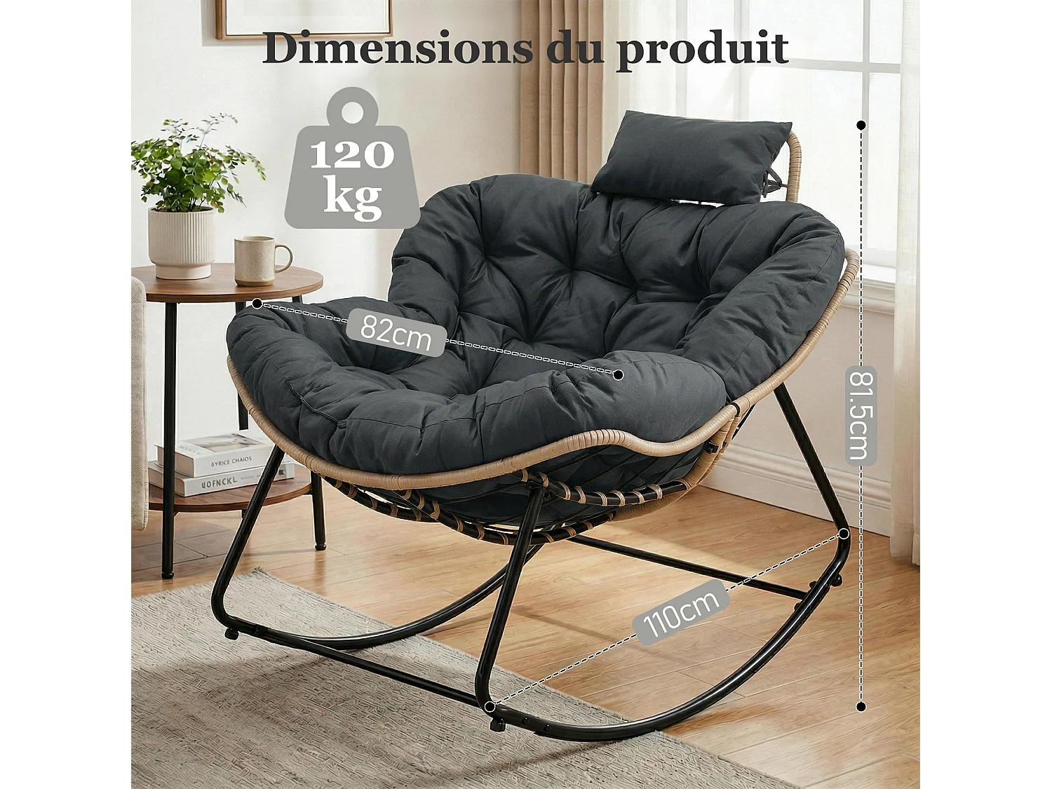 Chaise à Bascule Eggshell avec Tissu Technique – Design Moderne, Support Ergonomique et Confort Premium pour Votre Espace de Vie