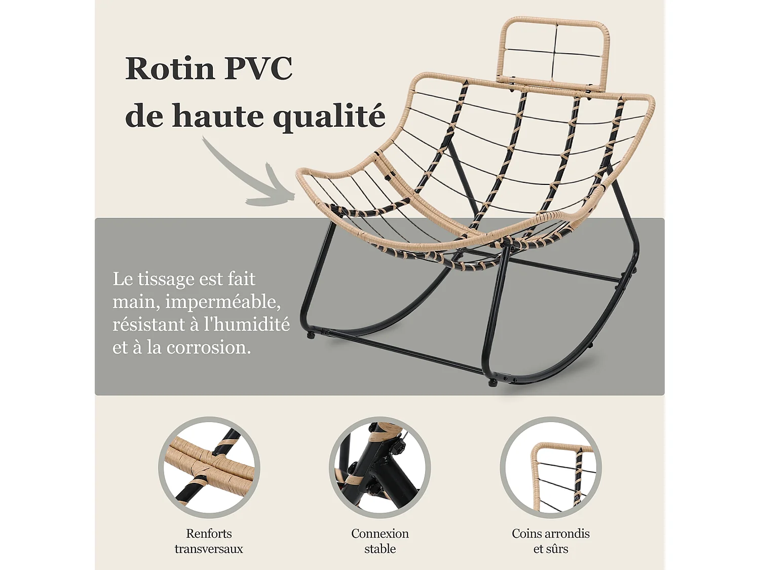 Chaise à Bascule Eggshell avec Tissu Technique – Design Moderne, Support Ergonomique et Confort Premium pour Votre Espace de Vie
