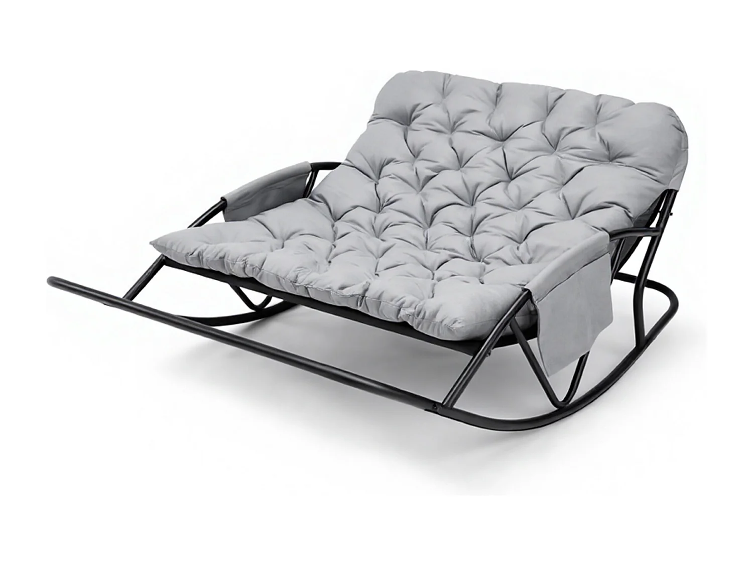Fauteuil à bascule 2 places avec coussin en tissu technique – chaise lounge moderne à structure en acier pour balcon, terrasse ou salon