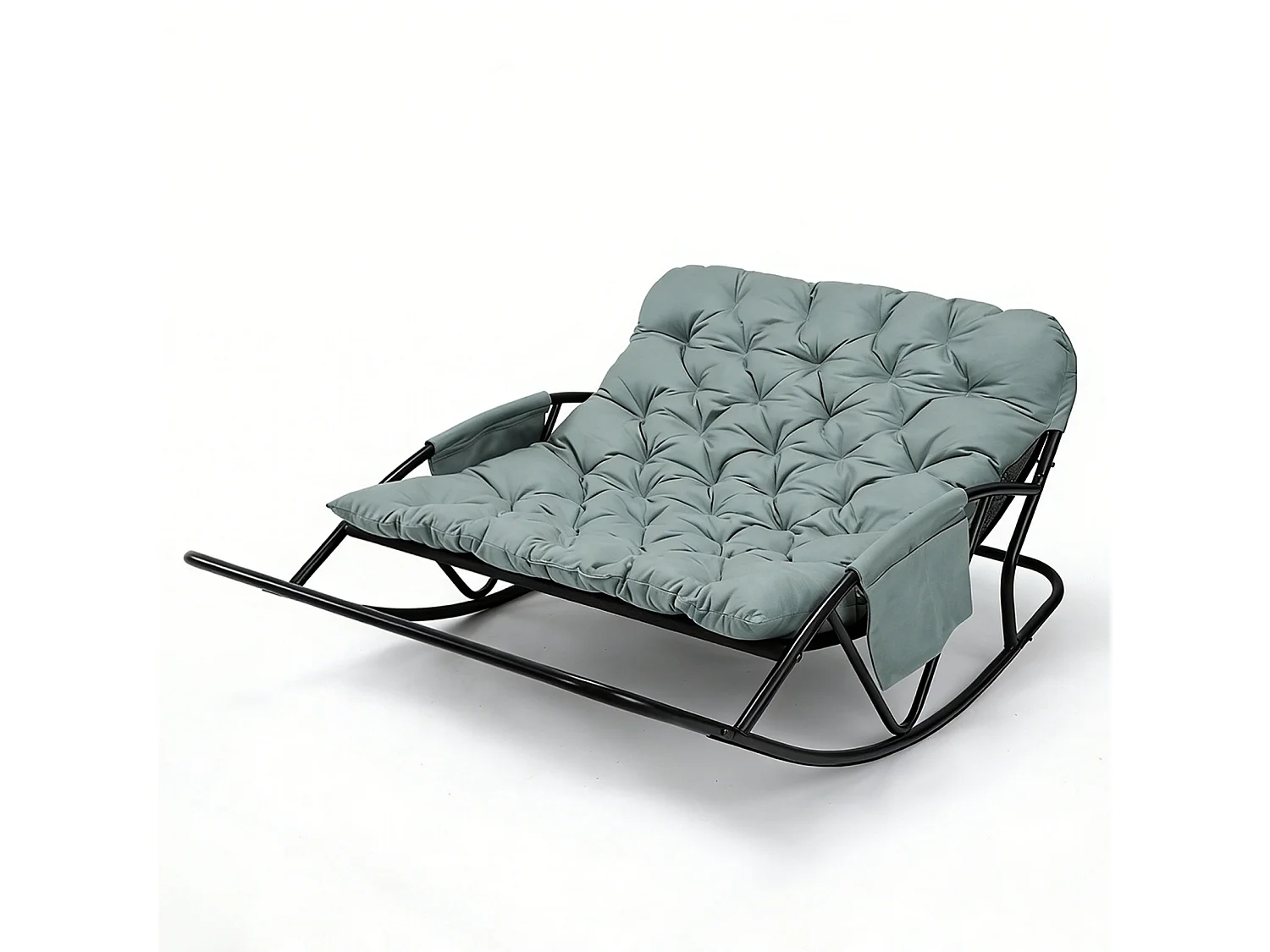 Fauteuil à bascule 2 places avec coussin en tissu technique – chaise lounge moderne à structure en acier pour balcon, terrasse ou salon