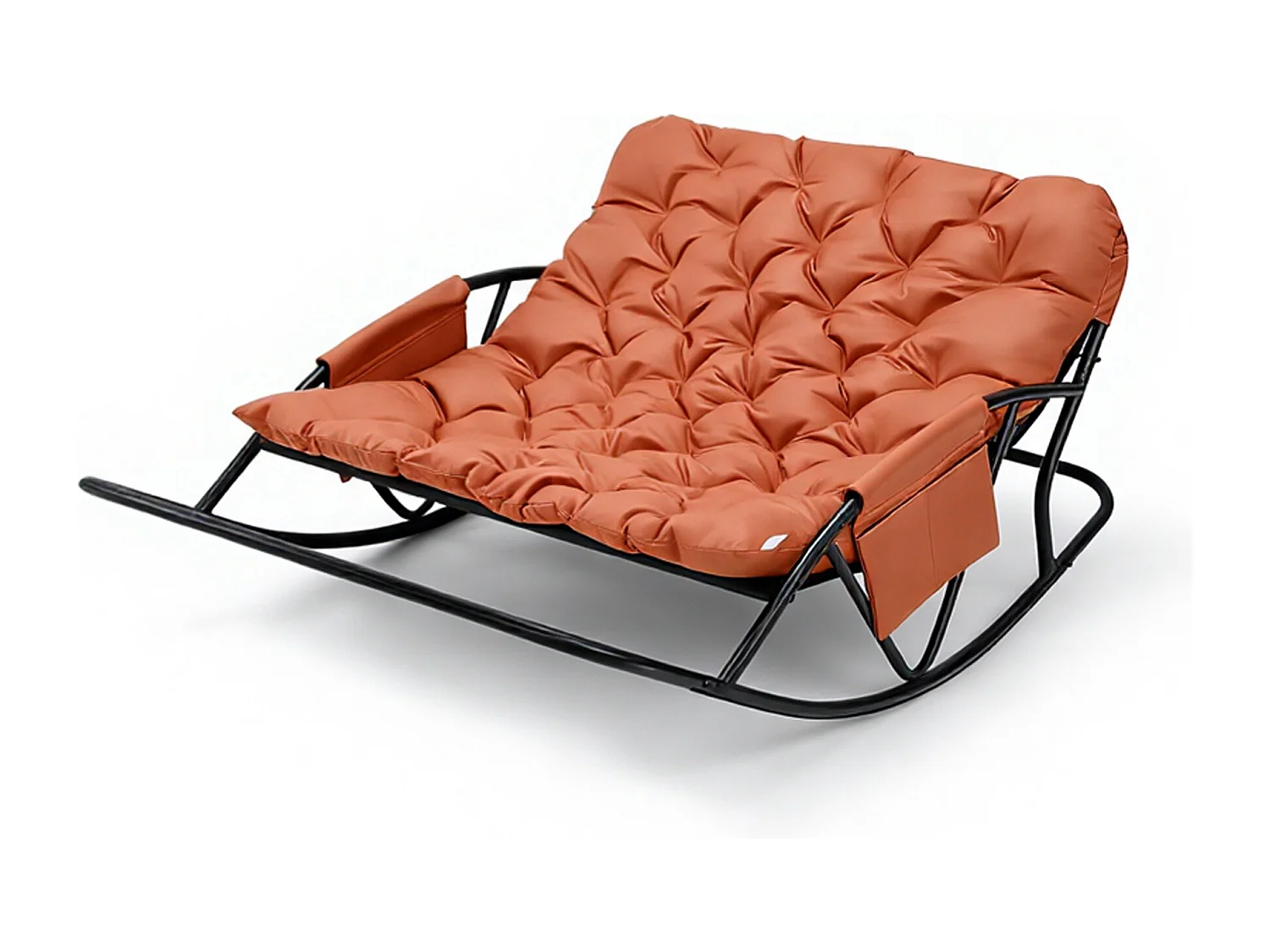 Fauteuil à bascule 2 places avec coussin en tissu technique – chaise lounge moderne à structure en acier pour balcon, terrasse ou salon