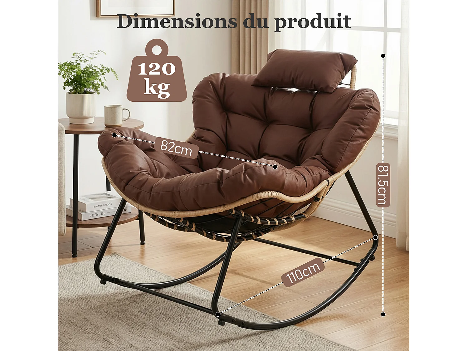 Chaise à Bascule Eggshell avec Tissu Technique – Design Moderne, Support Ergonomique et Confort Premium pour Votre Espace de Vie