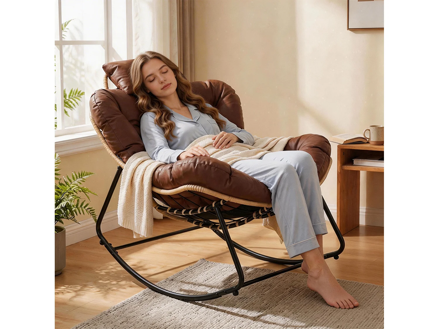 Chaise à Bascule Eggshell avec Tissu Technique – Design Moderne, Support Ergonomique et Confort Premium pour Votre Espace de Vie