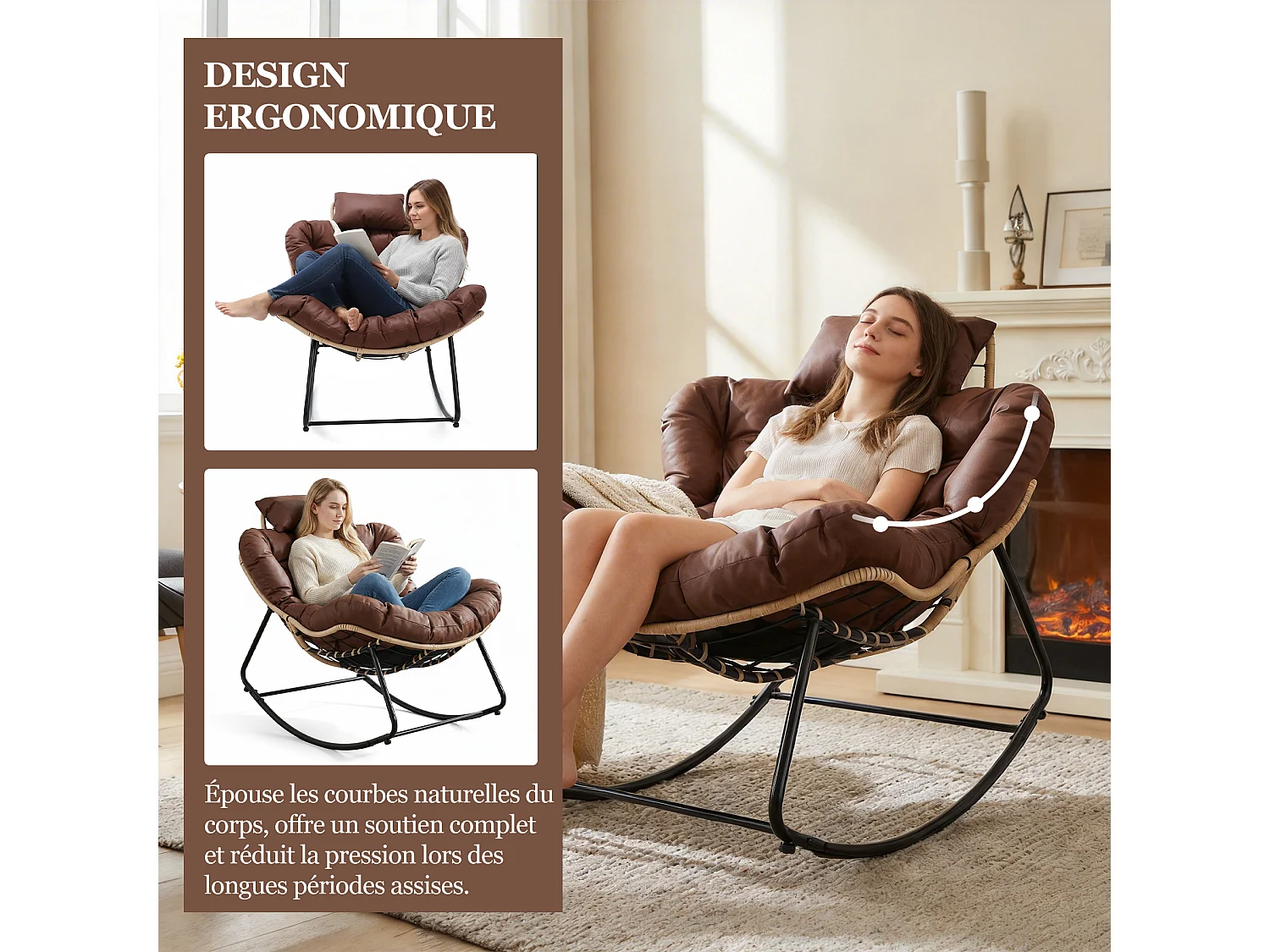 Chaise à Bascule Eggshell avec Tissu Technique – Design Moderne, Support Ergonomique et Confort Premium pour Votre Espace de Vie