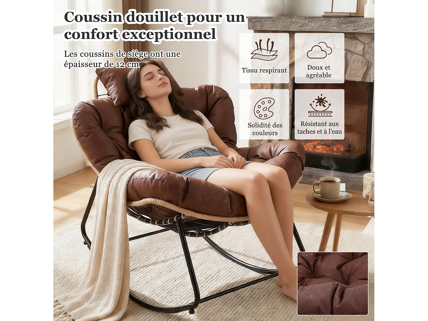 Chaise à Bascule Eggshell avec Tissu Technique – Design Moderne, Support Ergonomique et Confort Premium pour Votre Espace de Vie