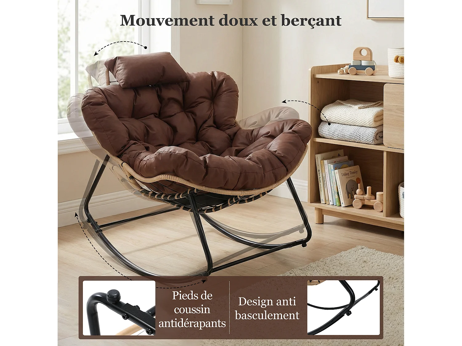Chaise à Bascule Eggshell avec Tissu Technique – Design Moderne, Support Ergonomique et Confort Premium pour Votre Espace de Vie