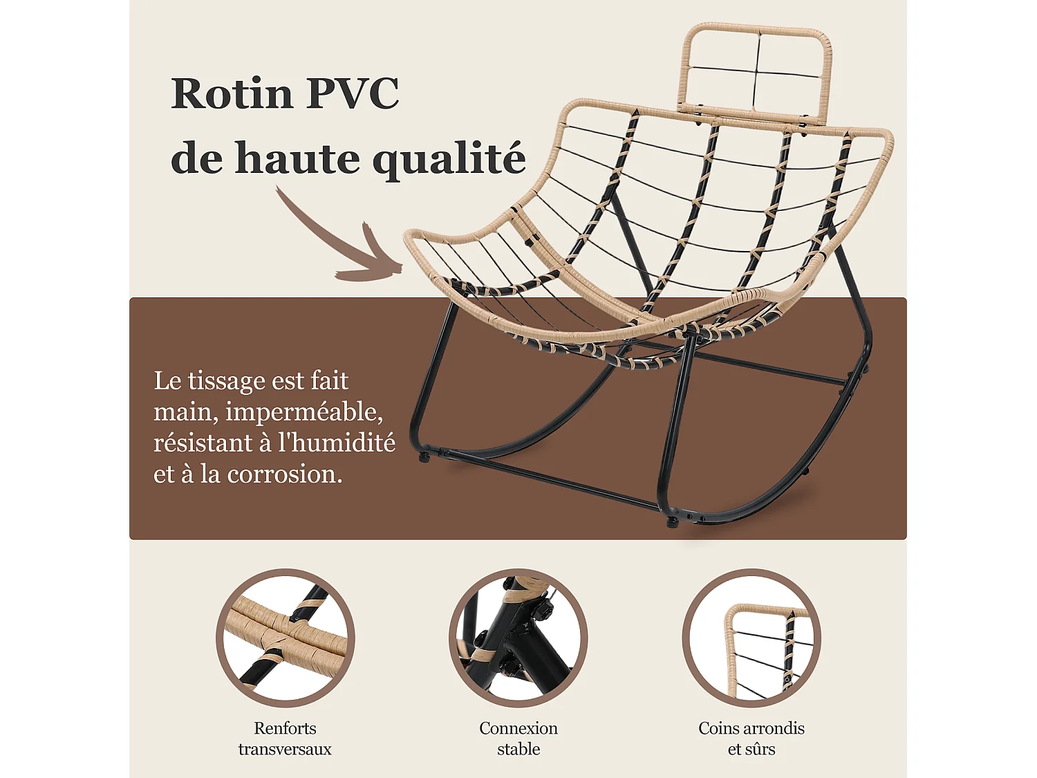 Chaise à Bascule Eggshell avec Tissu Technique – Design Moderne, Support Ergonomique et Confort Premium pour Votre Espace de Vie