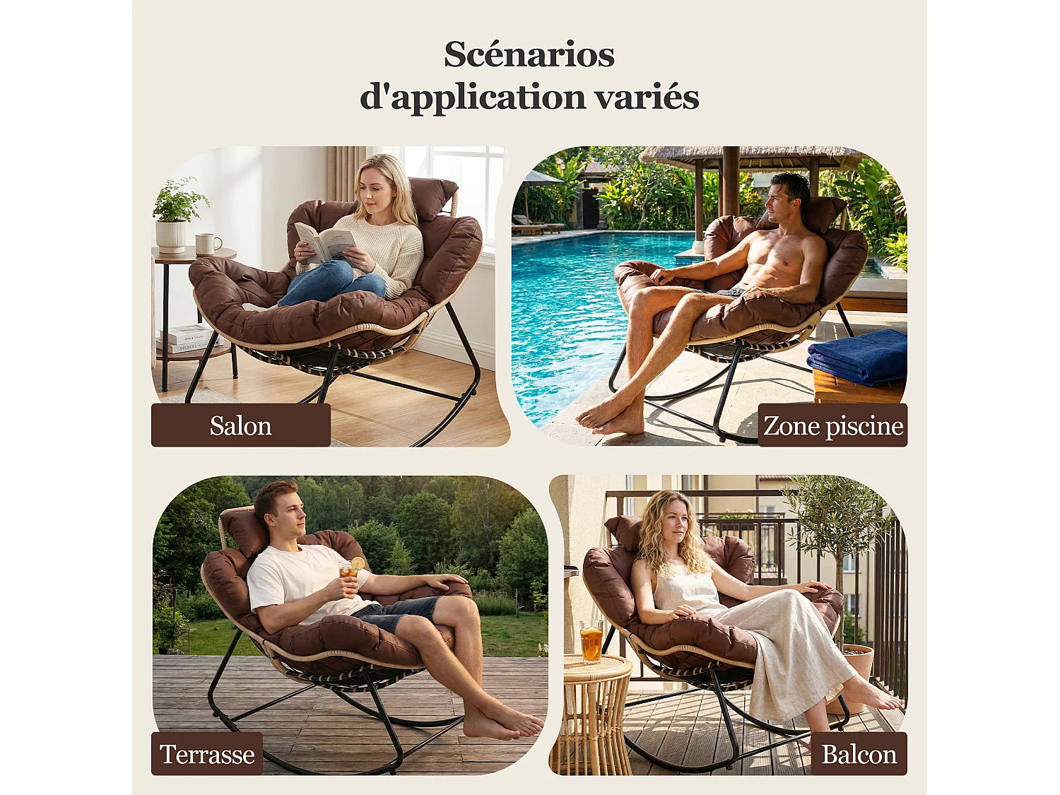 Chaise à Bascule Eggshell avec Tissu Technique – Design Moderne, Support Ergonomique et Confort Premium pour Votre Espace de Vie