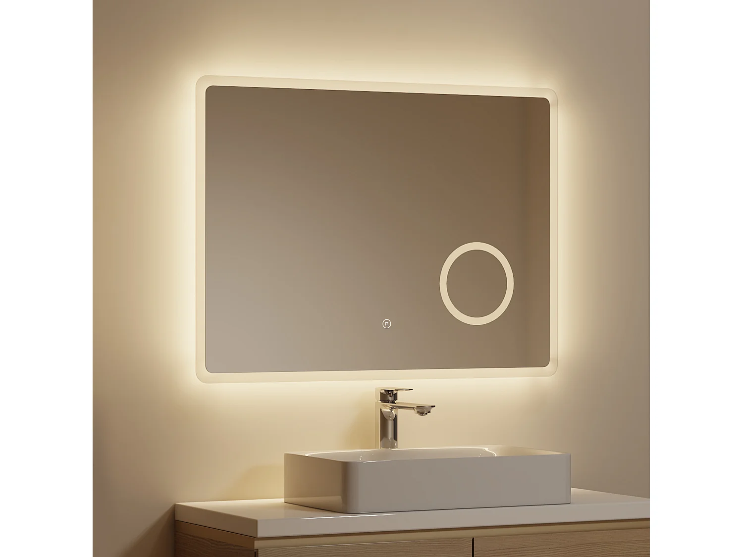 Miroir de salle de bain LED 80x60cm grossissant x3 tactile anti-buée EMKE