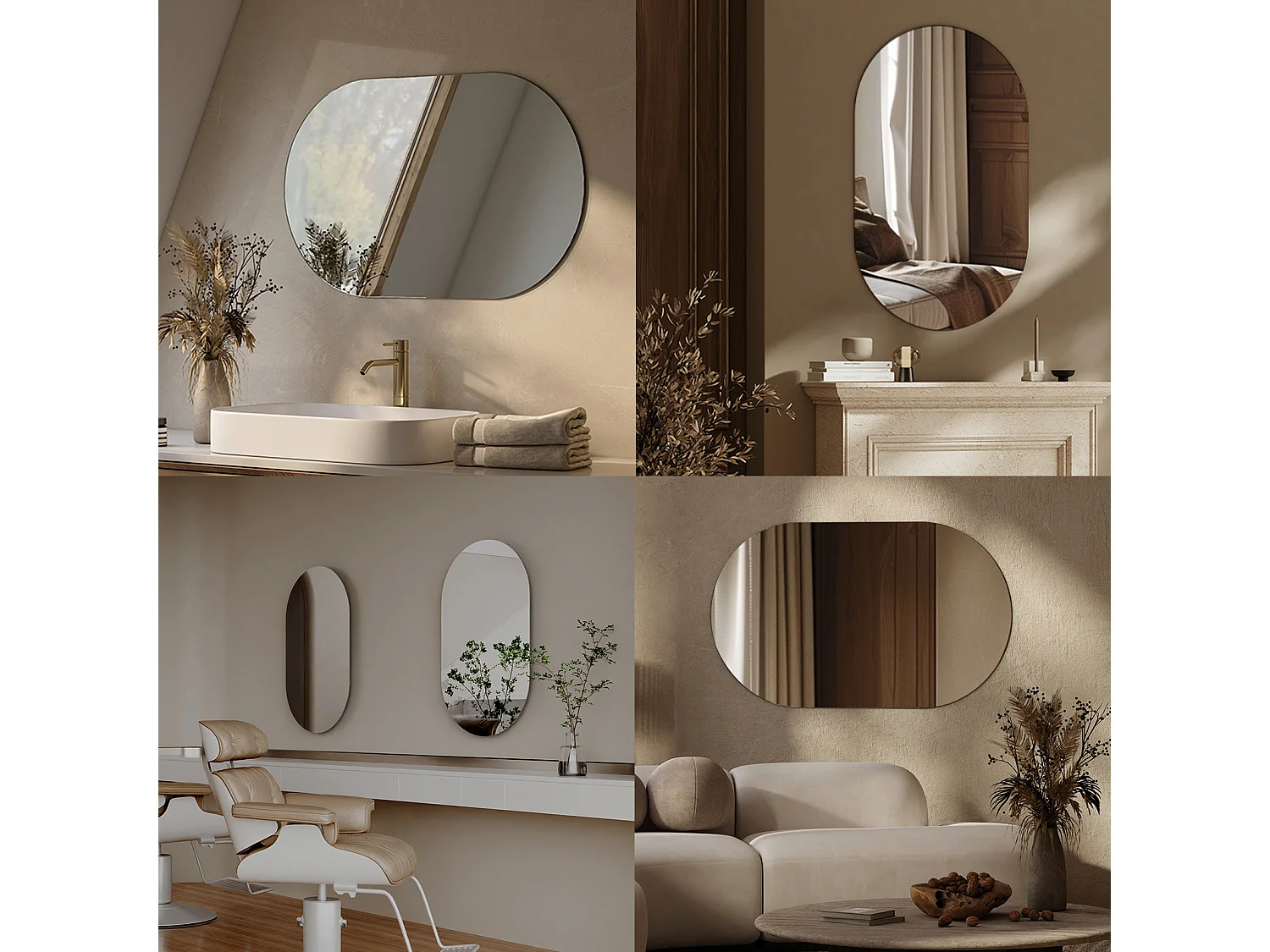 EMKE Miroir mural ovale sans cadre pour salle de bain en verre argenté 60 x 100 cm