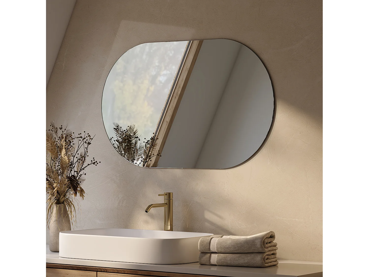 EMKE Miroir mural ovale sans cadre pour salle de bain en verre argenté 60 x 100 cm