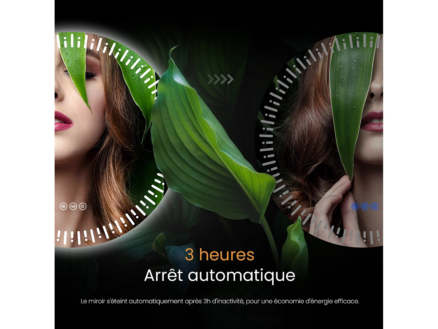 Miroir de salle de bain LED rond ф60cm tactile anti-buée tri-couleur EMKE