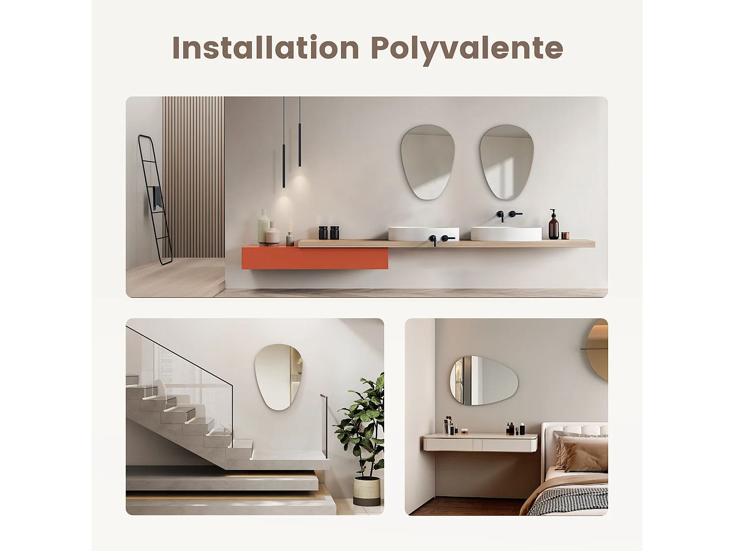 EMKE Miroir mural asymétrique irrégulier salle de bain H.60 x L.45 cm
