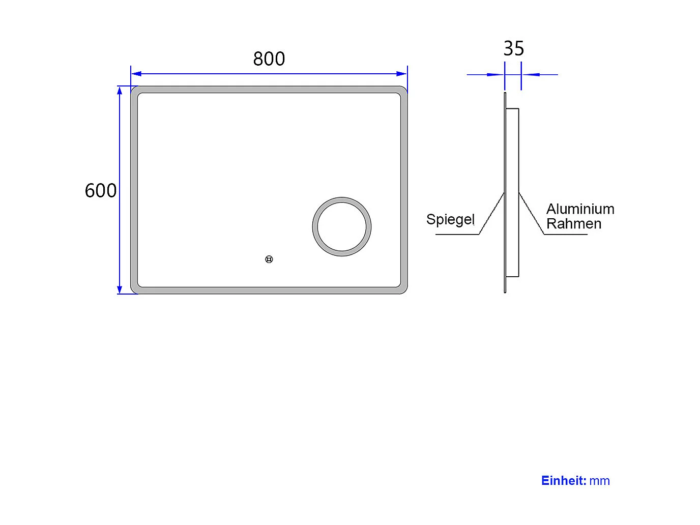 LED Badspiegel 80x60cm Uhr 3x Vergrößerung Kaltweiß Touch EMKE