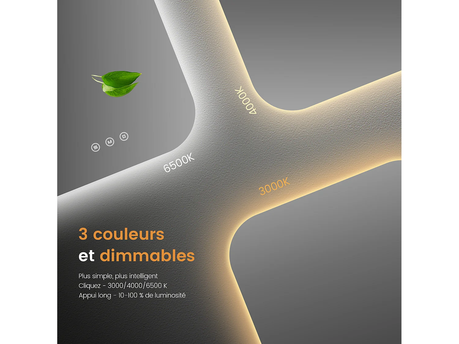EMKE Miroir LED carré de Salle de Bain 60 x 60 cm, Sans cadre, Anti-buée, Intensité réglable 3 couleurs