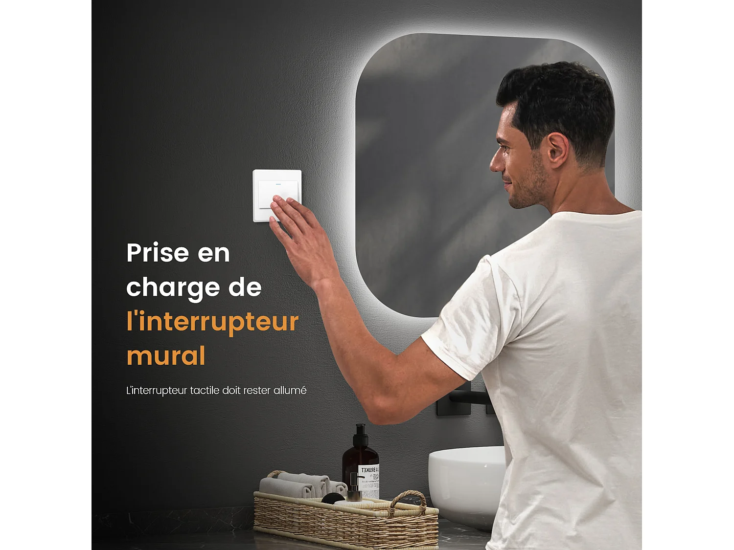 EMKE Miroir LED carré de Salle de Bain 60 x 60 cm, Sans cadre, Anti-buée, Intensité réglable 3 couleurs
