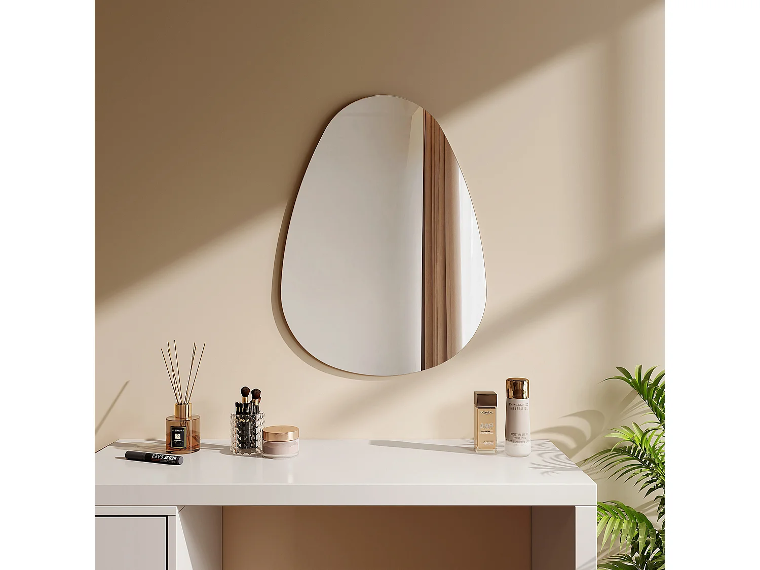 EMKE Wandspiegel Asymmetrisch Onregelmatig 70x50cm Kopervrij HD Design Spiegel voor Badkamer & Hal