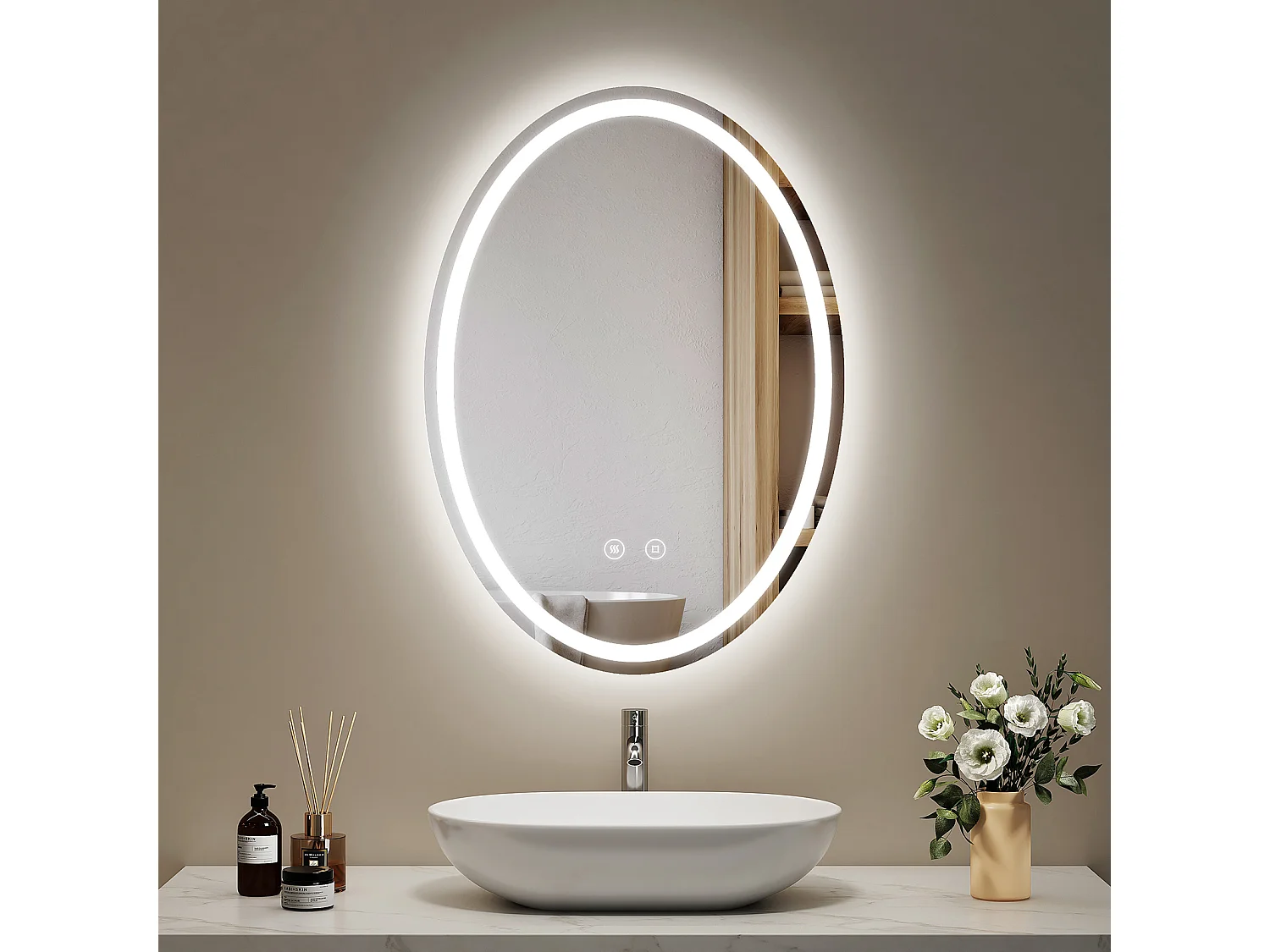 EMKE specchio bagno LED ovale senza cornice con luce antinebbia dimmerabile 3 colori 50 x 70 cm