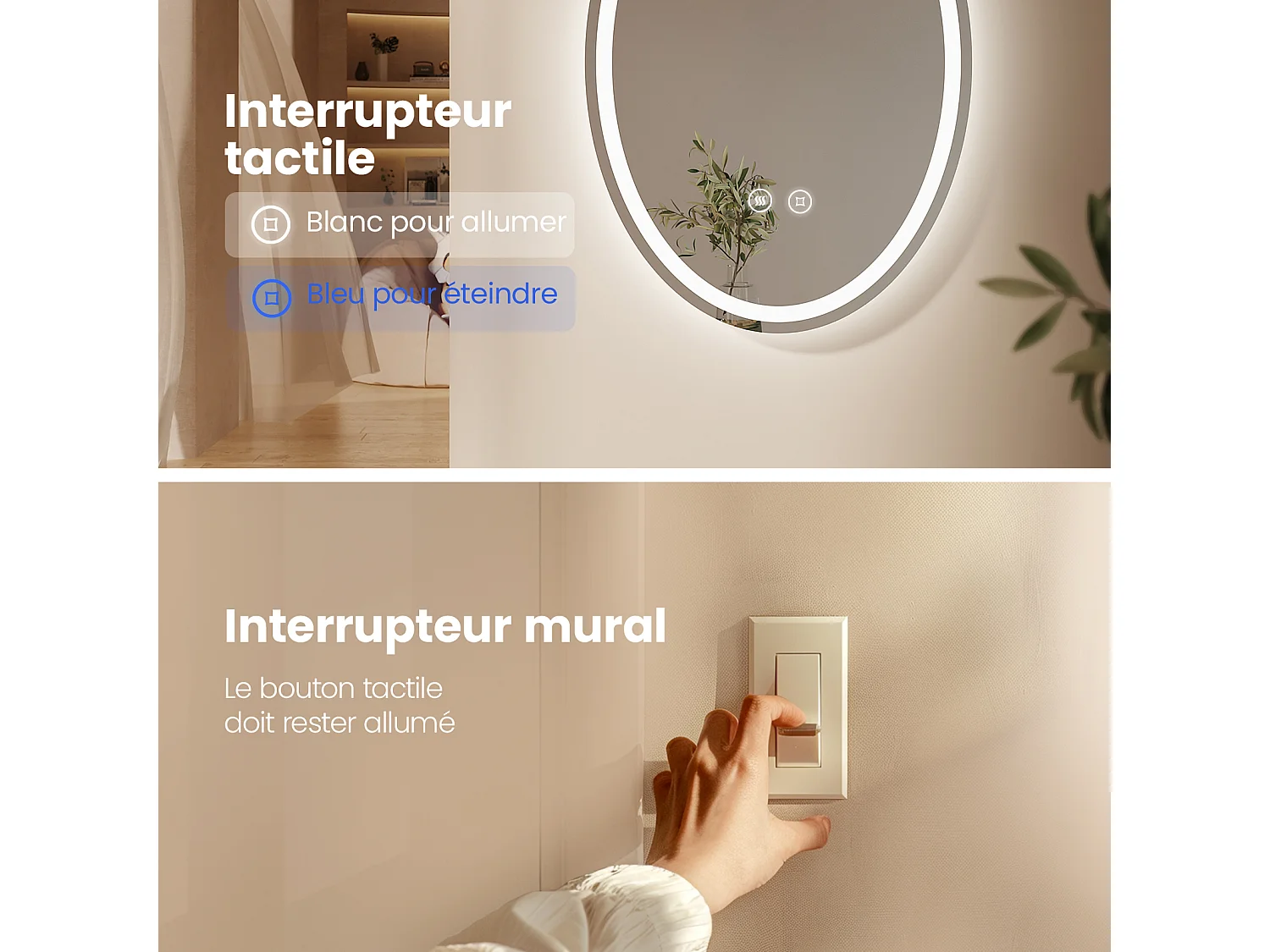 EMKE specchio bagno LED ovale senza cornice con luce antinebbia dimmerabile 3 colori 50 x 70 cm