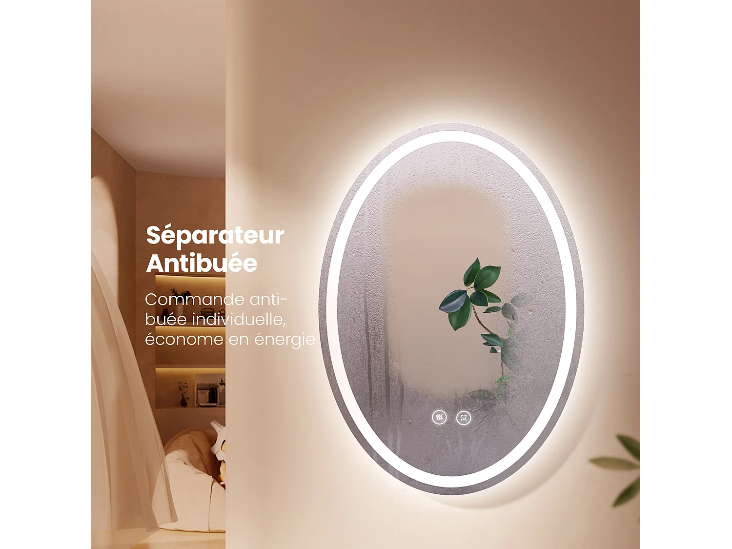 EMKE specchio bagno LED ovale senza cornice con luce antinebbia dimmerabile 3 colori 50 x 70 cm