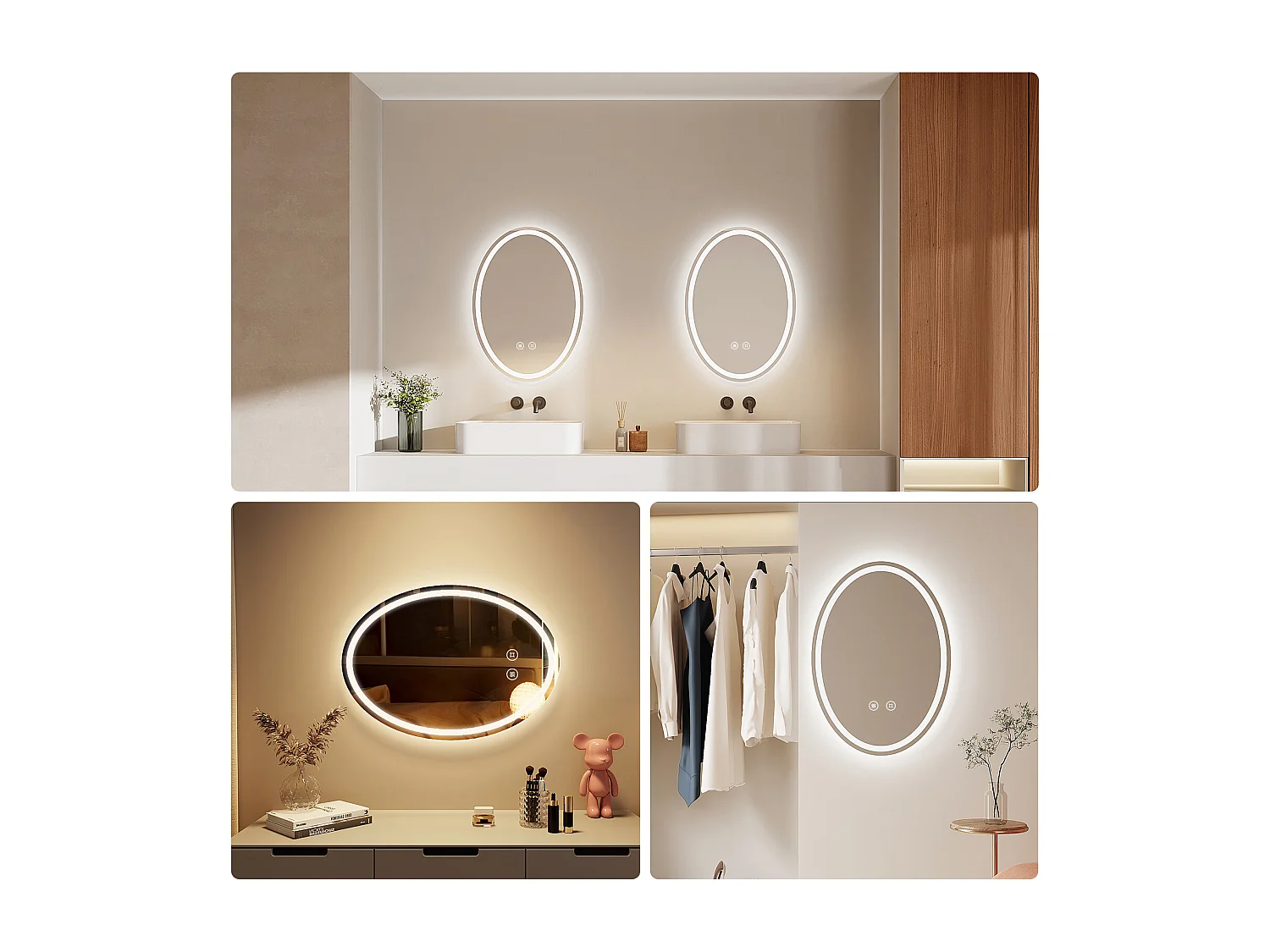 EMKE specchio bagno LED ovale senza cornice con luce antinebbia dimmerabile 3 colori 50 x 70 cm