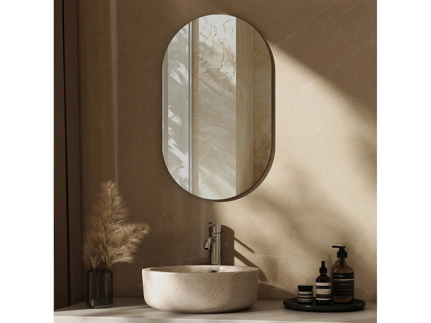 EMKE Miroir mural ovale sans cadre pour salle de bain en verre argenté 40 x 70 cm