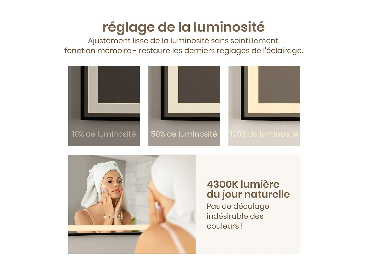 Badkamerspiegel LED 70x50cm zwart frame klok temperatuur EMKE