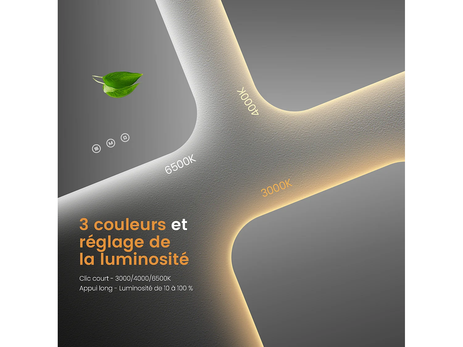Miroir de salle de bain LED 50x50cm rétro-éclairé tactile anti-buée EMKE