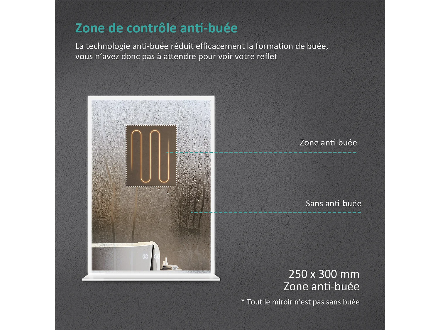 LED Badspiegel 70x50cm mit Ablage Touch-Schalter Antibeschlag EMKE