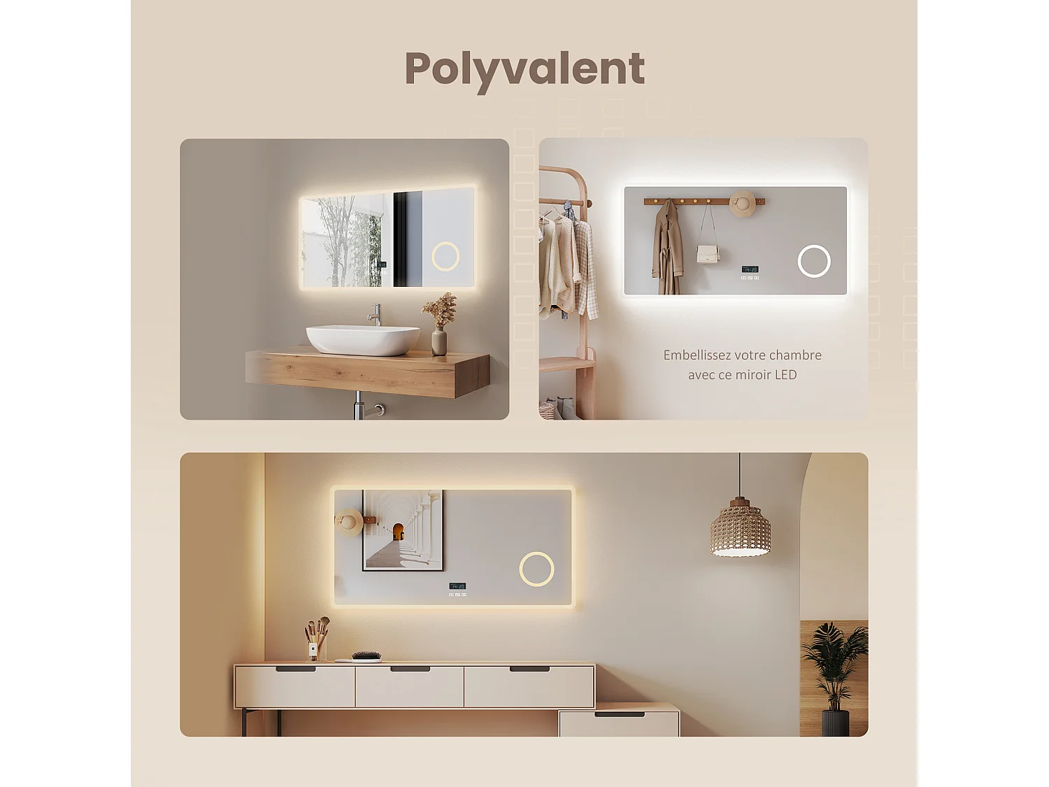 EMKE LED Badkamerspiegel 80 x 60 cm, Touchschakelaar, 3x Vergroting, Bluetooth, Anti Condensfunctie, Klok, 3 Kleurtemperaturen