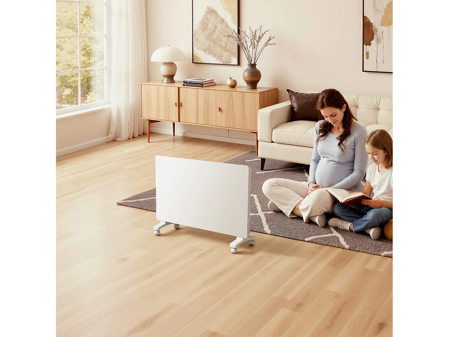 EMKE Radiateur Électrique WiFi 2000 W Verre Blanc Écran EMKE Tactile LED Mural ou sur Pieds L.77 cm