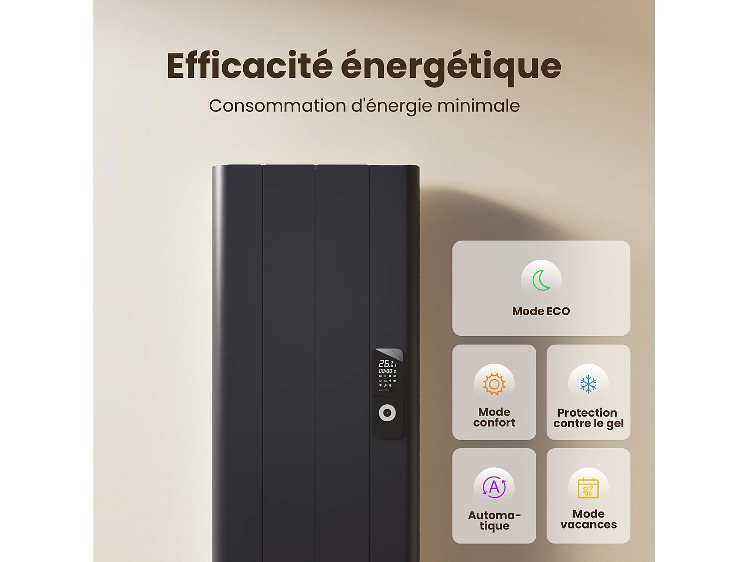 Radiateur intelligent EMKE à Courbe 1000W - 1600x362mm - Contrôle WiFi, Alexa, Google Home - Anthracite