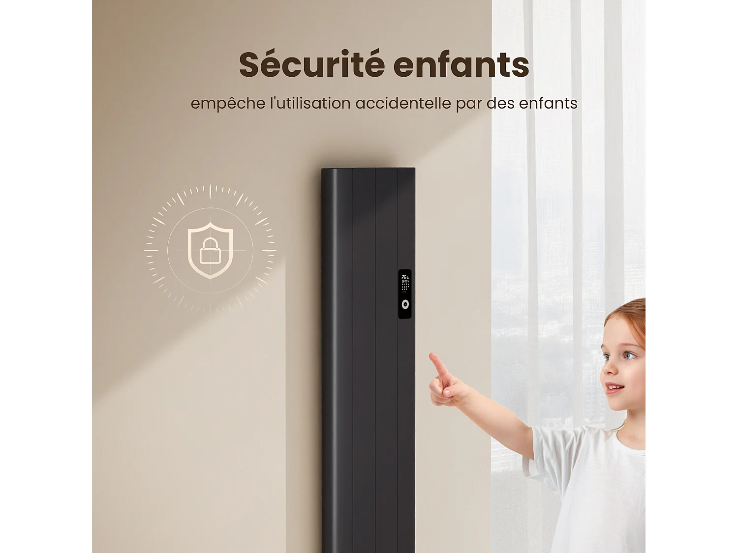 Radiateur intelligent EMKE à Courbe 1000W - 1600x362mm - Contrôle WiFi, Alexa, Google Home - Anthracite