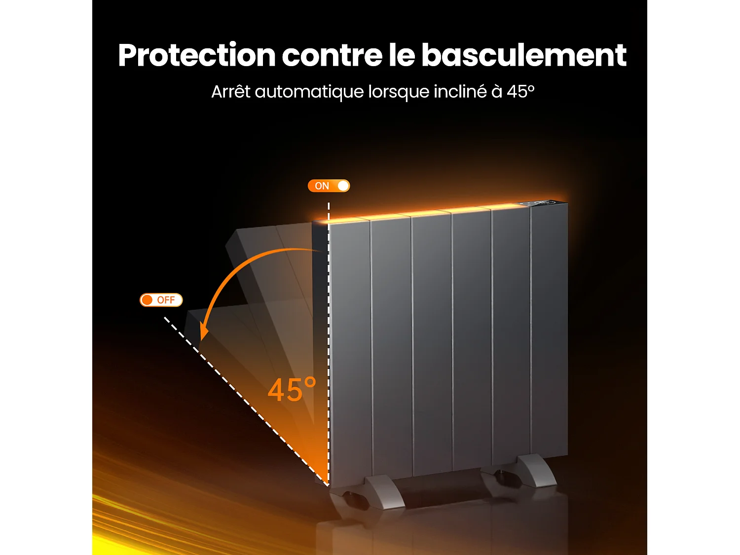 Radiateur Intelligent EMKE 1000W - Contrôle WiFi, Alexa et Google - Écran LCD - Murale ou Sur Pieds - Anthracite