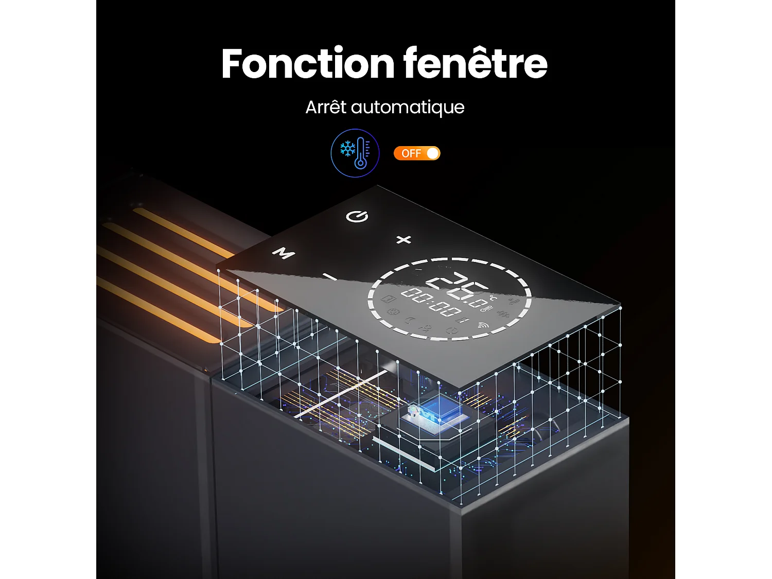 Radiateur Intelligent EMKE 1000W - Contrôle WiFi, Alexa et Google - Écran LCD - Murale ou Sur Pieds - Anthracite