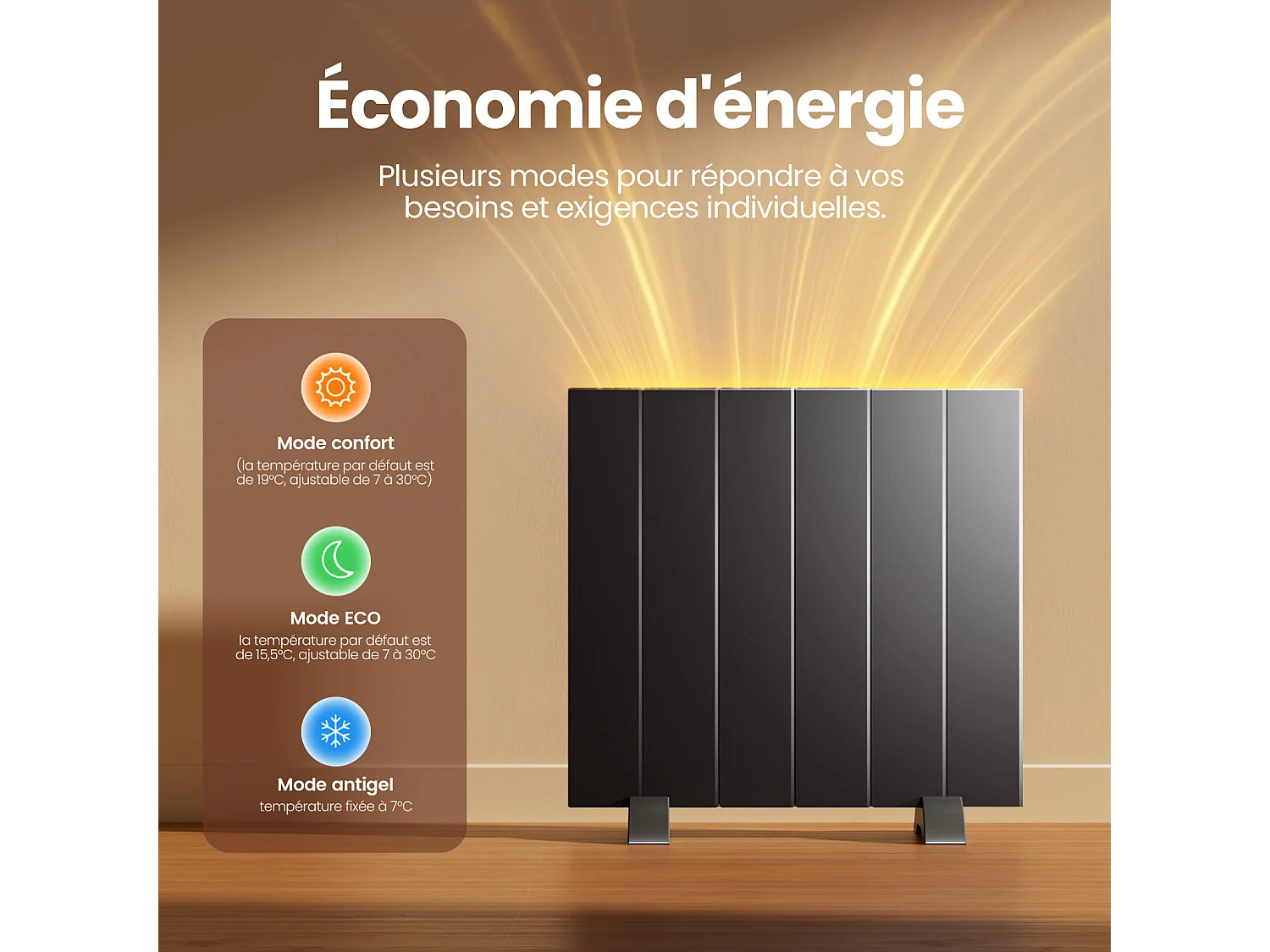 Radiateur Intelligent EMKE 1000W - Contrôle WiFi, Alexa et Google - Écran LCD - Murale ou Sur Pieds - Anthracite