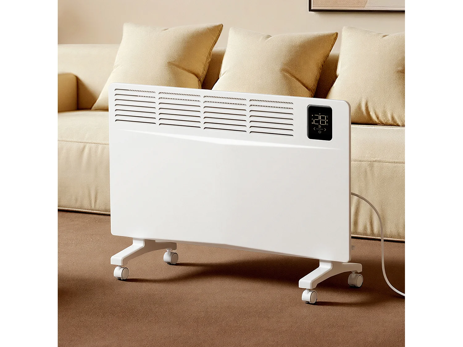 EMKE Radiateur Électrique Mobile WiFi 2000 W Verre Blanc Écran Tactile LED Mural ou sur Pieds IP24