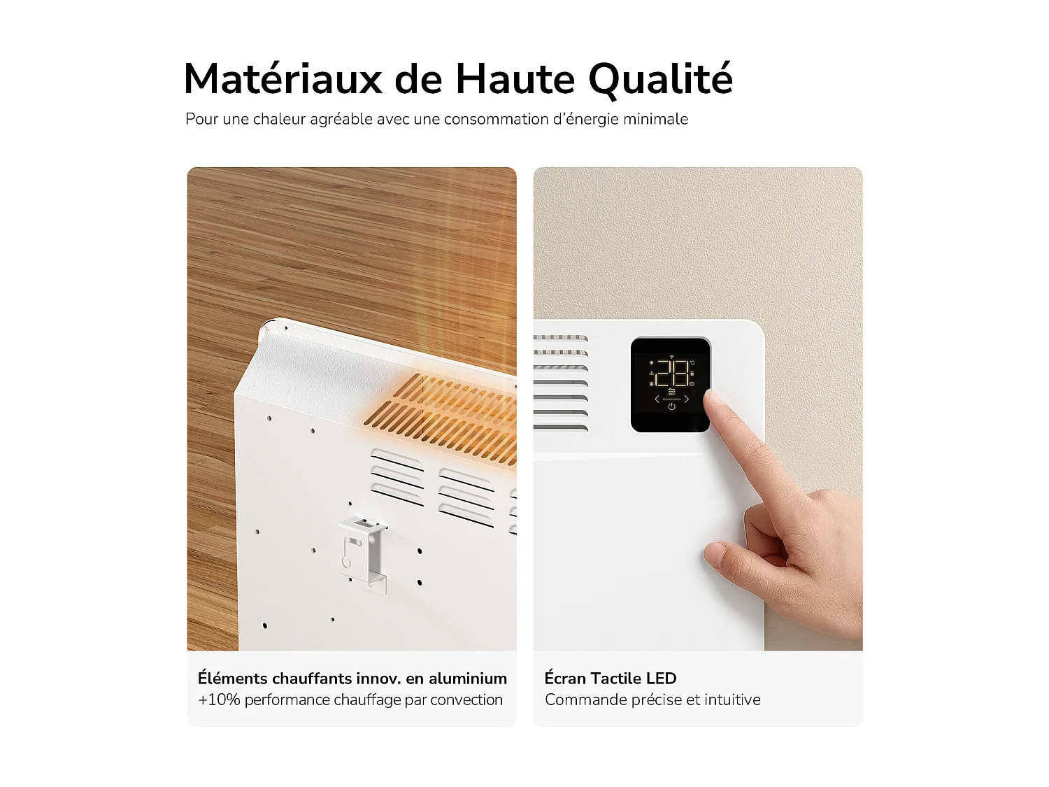 EMKE Radiateur Électrique Mobile WiFi 2000 W Verre Blanc Écran Tactile LED Mural ou sur Pieds IP24