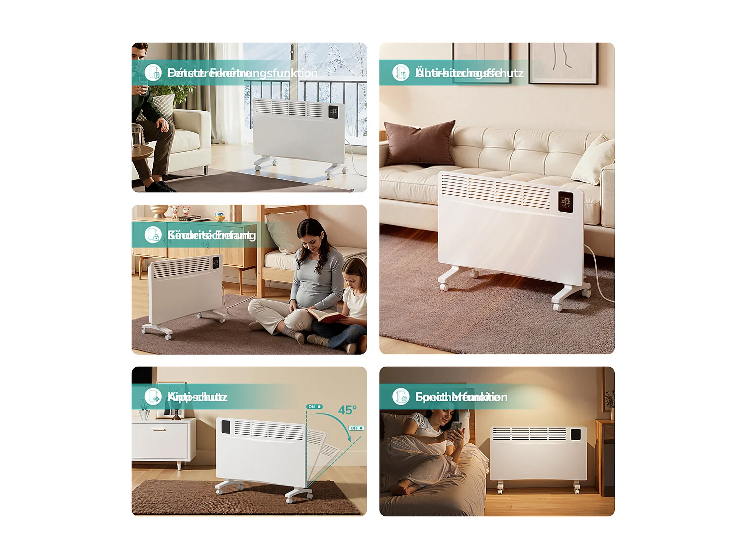 EMKE Radiateur Électrique Mobile WiFi 2000 W Verre Blanc Écran Tactile LED Mural ou sur Pieds IP24