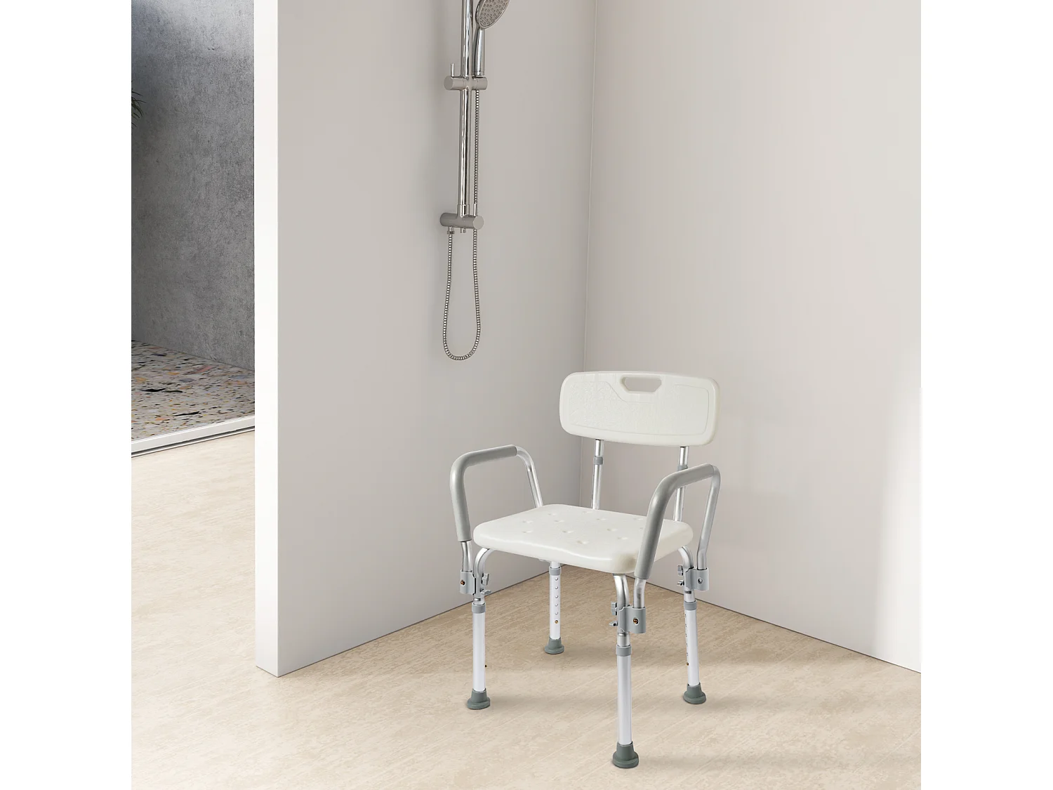 EMKE Chaise de Douche Réglable avec Accoudoirs et Dossier - Siège de Bain Antidérapant pour Personnes Âgées, Enfants et Femmes Enceintes, Capacité 135kg